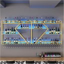 Wall Mounted Wine Storage Racks with LED Light,with Hanging Wine Glass Holder,Metal Floating Shelves with Stemware Hanger,Liquor Bottle Display Shelf,for Home Bar Wine Cellar Kitch