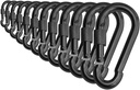 Black & Silver Heavy Duty Bushcraft Locking Thumb Screw Closure Zinc-Galvanized Steel Carabiner Spring Snap Clip Link Hooks 200-400lb Load. 6 & 12 Packs