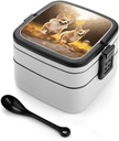Personalize Double Layer Bento Box Cute Corgi Dog Lunch Box - Durable, Leak-Proof with Spoon Adult Premium Bento Case for Work Travel Camping