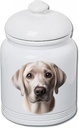Best of Breed Silver Labrador Dog and Cat Ceramic Treat Jar 9" Tall Air Tight Seal All White