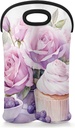 Ice Cream Cake Flower 2 Bottle Wine Carrier Tote Bag Insulated Wine Bottles Neoprene Bag with Secure Carry Handle Portable Wine Cooler Bag for Travel Picnic Beach
