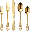 Runfly Gorgeous Retro Royal Gold Stainless Steel 20 Pieces Flatware Set, Golden Silverware Set, Anti-rust Stainless Steel Gold Cutlery Set Utensils Including Fork Spoon and Knife