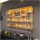 Wall Mounted Wine Rack with LED Light, Metal Floating Shelves for Liquor Bottles & Wine Glasses, Wine Storage Display Rack for Home, Restaurant, Wine Cellar (Color : Gold, Size : 150x20x120cm)