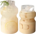 Drinking Glasses 2 Pcs Iced Coffee Glasses 440ML ＆ 250 ML Ripple Shaped Glass Cups, Vintage Tumblers Ribbed Glassware for Water, Soda, Juice, Milk, Glassware