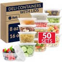 Reli. Deli Containers with Lids (50 Sets Total) Variety Pack - 8 oz (25 Sets) 16 oz (25 Sets) Plastic Soup Containers for To Go, Meal Prep, Food Storage | BPA Free, Disposable | Microwave Freezer Safe