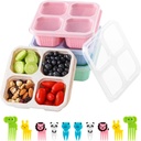 mzvcopm 4 Pack Snack Containers, Divided Bento Lunch Box with Transparent Lids, Reusable Meal Prep Lunch Containers for Kids and Adults, No BPA, 4 Compartment Food Storage Containers