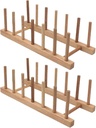 Set of 2 Bamboo Wooden Dish Rack Plate Rack Stand Pot Lid Holder Kitchen Cabinet Organizer