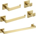 VELIMAX Premium Stainless Steel 5 Pieces Bathroom Hardware Accessories Set Wall Mounted Towel Bar Set, Brushed Gold, 24-Inch