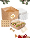 60 Pack Charcuterie Boxes with Clear Lids, Individual (Wood, 5 In) Small Paper Charcuterie Bakery To Go with Lid - Disposable Party Favor Boxes for Food, Sushi, Cookie, Cake Slice, Dessert, Sandwich