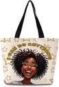 African American Tote Bag Reusable Grocery Bags Aesthetic Shopping Shoulder Handbag with Interior Zipper Pocket Stylish Can Do Anything Present for Women