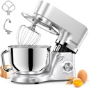 Stand Mixer, POWWA 7.5 Quart Electric Mixer, 6+1 Speed 660W Tilt-Head Kitchen Food Mixers with Whisk, Dough Hook, Mixing Beater & Splash Guard for Baking, Cake, Cookie (Silver-with Handle)