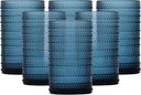 Fortessa Jupiter Beaded Hobnail Glass, 13 Ounce Iced Beverage (Set of 6), Cornflower Blue