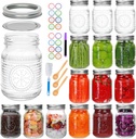 Encheng 16 Pack Regular Mouth Mason Jars 16 oz with Lids,Pint Canning Jars with Metal Lids and Bands, Vintage Glass Mason Jar for Centerpieces,Preserving,Fermenting,Jelly, Jam,Candy, DIY Crafts