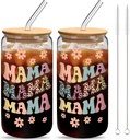 Mother's Day Gifts for Mama 2 Packs 16 oz Glass Mama Cups Birthday Gifts for Mom from Daughter Son Husband Women Birthday Present Ideas