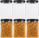 Lawei Square Plastic Jars with Lids - Clear Empty Storage Containers for Food Storage, Plastic Food Jars with Easy Grip Handles for Dry Goods Cookies Rice and More (6 Pack 60 Oz)