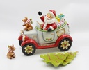 Fine Ceramic Christmas Santa is Coming to Town Driving Car Cookie Jar with Reindeers Salt & Pepper Shakers and 2 Christmas Tree Dessert Plates Set, 14-3/4"L