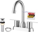 Centerset Bathroom Faucet 4 inch 3 Hole, Brushed Nickel Finish with 304 Stainless Steel & Brass Core, Includes Metal Pop-Up Drain for Modern Vanity Sink (Brushed Nickel)