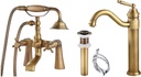 Tub Bathtub Clawfoot Faucet Deck Mount Handheld Shower Telephone Shaped Sprayer 2 Cross Handle Single Handle Sink Faucet Brass Long Reach Pop Up Drain With Overflow Included Hot And Cold Water