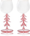 LYFJMUS 2 Pack 10 oz Christmas Wine Glass Holiday Stemmed Goblets Cup Gifts Decor for Home Bar Diner Birthday Wedding (Pink)