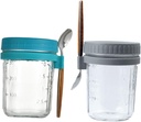2 Sets of 350ml Overnight Oats Cups with Lids and Spoons Portable Glass Breakfast Containers for Oatmeal Yogurt and Salads Wide Mouth Food Storage Jars