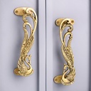 Indian Shelf 1 Pair Peacock Decorative Door Handles Interior Vintage Door Pulls Antique Brass Cabinet Pulls Unique Gold Cabinet Handles- 7.4"