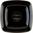 PLASTICPRO Square 32 Piece Combo Plates Set includes 16 x 7'' inch Salad Plates & 16 x 10'' inch Dinner Plates Black Plastic with Gold Rim Design Party Plates, Premium heavyweight Elegant,