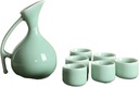 Celadon Wine Set Court Handle Hip Flask 6pcs 30ml Cups Sake Wine Gift Half Month Liquor Divider Bar Set