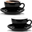 Yesland 2 Pack 8.5 oz Coffee Cup and Saucer, Ceramic Glossy Black Cappuccino Cups with Saucers for Coffee Shop and Barista, Perfect for Specialty Coffee Drinks, Latte, Cafe Mocha and Tea