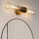 Modern 2-Lights Wall Sconces Brass Gold Bathroom Light Fixtures with Handblown Clear Glass Hardwired Wall Sconce Light for Bathroom Mirror Bedroom Living Room Hallway