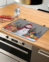 Christmas Countertop Burners Protection Mats for Kitchen, Snowman Christmas Tree Gift Deer Gray Rubber Stove Top Cover Mat, Heat Proof Mats Cooktop Cover for Counter Dish Drying Mat, 31"x24"