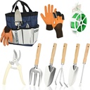 Garden Tool Set, 9-Piece Heavy Duty Outdoor Garden Tools with Ergonomic Handles, Storage Bag, Pruning Shears, Hand Rake and More, Perfect for Gardening Enthusiasts, Gardening Gifts for Women and Men