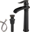 BWE Bathroom Vessel Sink Faucet Waterfall Spout Single Handle One Hole Oil Rubbed Bronze Tall Vessel Lavatory Vanity Faucet with Pop Up Drain Assembly and Supply Hose