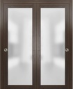 Sliding Closet Door SARTODOORS Planum 2102 Bypass Interior Doors with Frosted Glass, Solid Wood, 56x80, Brown, Modern Style Hardware Included
