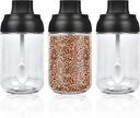 Supkiir Spice Containers Glass, 3Pcs Kitchen Glass Condiment Containers with Lids 8 oz Spice Jars, Small Spoons for Spice Jars Moisture-Proof Seasonings Container Set for Storage Spices