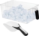 Ice Cube Tray + Ice Scoop For Freezer | Ice Bin & Flexible Scoop | BPA Free, Food Safe Ice Bucket | Clear Plastic Storage Bin, Laundry Detergent Holder, Freezer and Refrigerator Organizer Bin