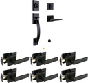 NEWBANG （Keyed Handleset for Single Front Door + (6 Pack) Passage Door Lever in Oil Rubbed Bronze Finish