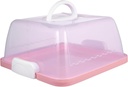 Transparent Thickened Plastic Cake Organizer with Lid Portable Food Preservation Storage Box for Birthday Wedding Shower and Party Use Square Pink Container