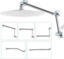 iFealClear All Metal 16" Shower Head Extension Arm, Solid Brass Shower Head Extender Adjustable Height Angle, G1/2 Universal Connection Stainless Steel Pipe with Lock Joint for Rain Showerhead, Chrome