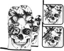 Skull Butterfly Retro Gothic Style Oven Mitts and Potholders,Kitchen Oven Glove with Pot Holders,High Heat Resistant 500 Degree Non-Slip Gloves for BBQ, Grill, Baking, Cooking, Oven, Microwave