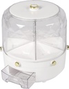 Grain Storage Dispenser,Countertop 6 Compartment 360°Rotating Dry Food Dispenser,Cereal Storage Dispenser Rice Storage Container Kitchen Airtight Food Storage for Flour Sugar Nuts Beans (White)