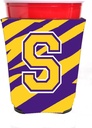 Tiger Stripe - Purple Gold Letter S Monogram Initial Red Solo Cup Beverage Insulator Hugger
