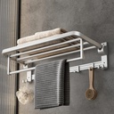 VOLPONE 24 Inch Towel Rack with Towel Bar Holder Foldable Towel Shelf with Movable Hooks Rustproof Towel Storage Wall Mount for Bathroom Lavatory Silver