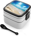 Bento Lunch Box for Women Lunch Containers for Adults Bright Sunshine Summer Beach Double Layered Lunchbox Large Capacity Bento Box with Cutlery for Work Picnic Camping Travel
