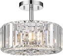 Crystal Light Fixture, Modern 2-Light Chrome Flush Mount Light Fixture, 11" Round Crystal Chandelier for Bedroom Entryway Kitchen Hallway Lighting, SF004-2-CH