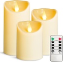 LEOSAN Led Flameless Candles Outdoor Indoor Battery Operated Flickering Candles with Remote Timers Won't Melt Ivory Plastic Dia 3" x H 4" 5" 6" for Halloween, Party, Valentine's Day, Wedding 3 pcs
