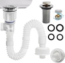 Bathroom Sink Drain Pipe Kit,Bathroom Sink Drain with Strainer Basket Hair Catcher and pop-up Stopper Flexible Sink Drain Pipe P-Trap，Suitable for drains Including for 1-1/4'' & 1-1/2''，RuQiankun