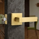 Moquin Brushed Gold Square Design Non-Locking Passage Door Handle, Heavy Duty Door Lever Without Keys and Lock, Reversible Handle for Bathroom/Bedroom Door in Satin Brass Finish