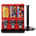 Vending Machine - Commercial Gumball and Candy Machine with Stand - Triple Vending Machine with Removable Canisters - Coin Operated Candy Dispenser and Gumball Machine - Vending Dispenser - Red