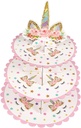 Cabilock 3-Tier Unicorn Cupcake Stand Cardboard Cake Display Holder for Parties Creative Dessert Rack for Birthdays and Celebrations