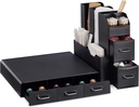 Navaris Coffee Capsule Holder and Organiser - Storage Box Coffee Accessories with 3 Compartment Drawers - Compatible with Most Standard Capsule Sizes - Black